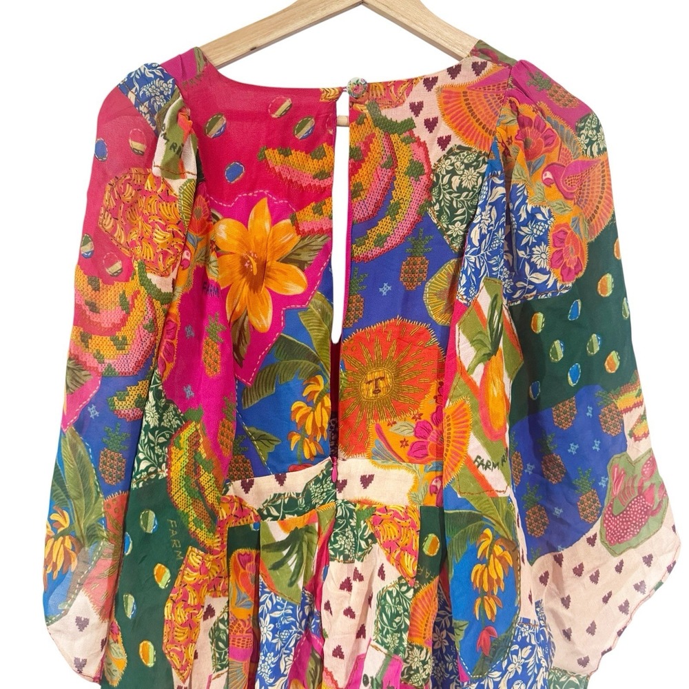 Farm Rio Sunny Mix Chiffon Midi Dress Women Small Multicolored Flowy Floral - Picture 5 of 12